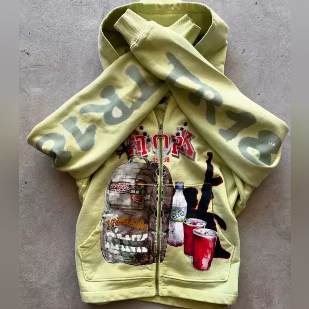 Green Graphic Zip-Up Jacket with Hood
